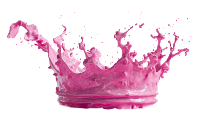 Pink crown splash in motion with transparent background
