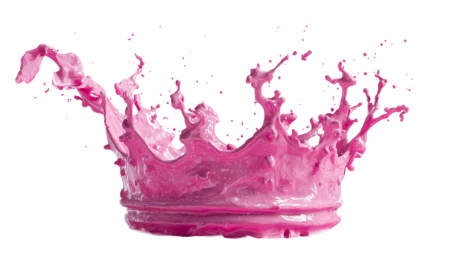 Pink crown splash in motion with transparent background