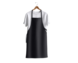 Black apron over a white t-shirt, hanging