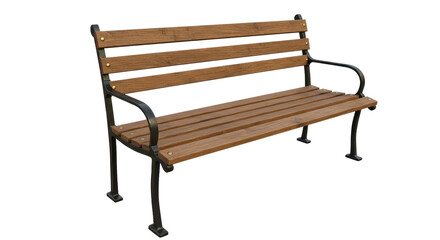 Isolated Classic Wooden and Metal Park Bench for Outdoor Relaxation and Public Seating Areas