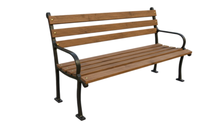 Isolated Classic Wooden and Metal Park Bench for Outdoor Relaxation and Public Seating Areas
