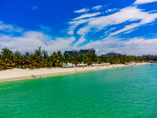 The sea beach.

Turquoise water, shallow water on the beach at DOCLET in Vietnam. Drone shooting. 