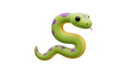 Isolated Playful Green Cartoon Snake with Purple Spots and Tongue for Children's Design