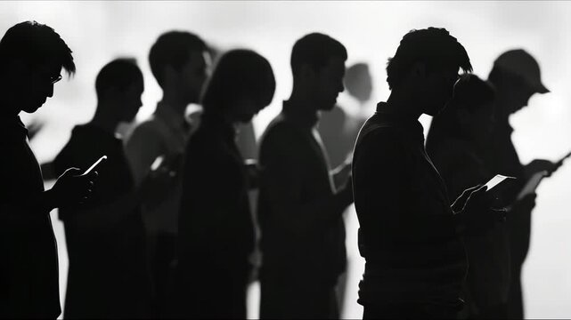 Group of people looking their phones. Gadget addiction