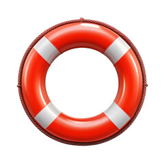 Red and white lifebuoy with rope, a symbol of safety, rescue on transparent background