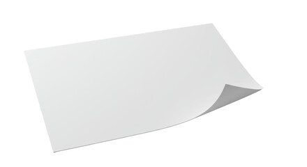 A pristine matte white sheet of paper with a subtly curled bottom-right corner and soft shadow, isolated on a transparent background with high-key lighting, concept of new beginnings