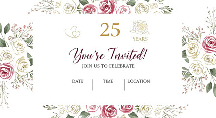 Twenty-five years anniversary invitation with floral decoration