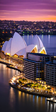 Sydney, Australia - Mar 20, 2024: Sydney Opera House Harbour Cityscape Aerial View at Sunset