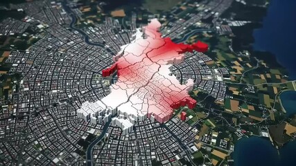 City heatmap with urban sprawl, and aerial view. - Powered by Adobe