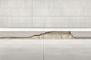 Gray concrete wall and floor with a large crack