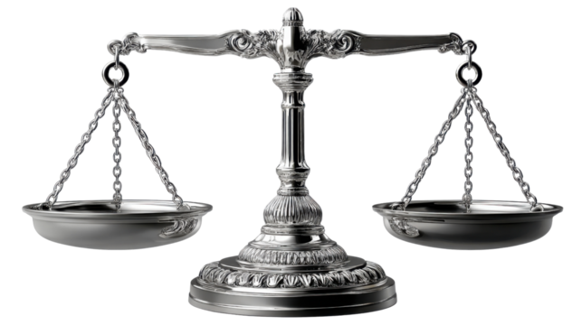 Balance Scale: A classical balance scale, the symbol of justice and fairness, presented in a clean and balanced composition, conveying themes of objectivity, law, and precision.