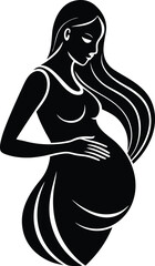 Pregnant woman silhouette embracing belly isolated on transparent background
