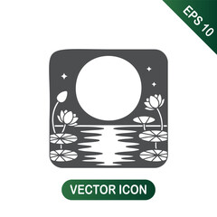Full moon over lotus pond icon