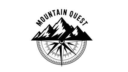 Stylized Mountain Quest Compass Rose:  Adventure, Exploration, and Journey Graphic Design Element for Branding, Apparel, and Travel.