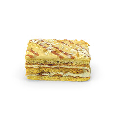 Layered Nut Cream Pastry Cake Slice Isolated on Transparent Background
