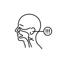 Head and neck anatomy with warning symbol