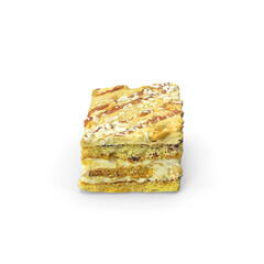 Layered Nut Cream Pastry Cake Slice Isolated on Transparent Background