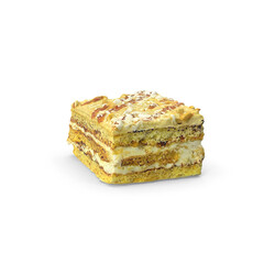 Layered Nut Cream Pastry Cake Slice Isolated on Transparent Background