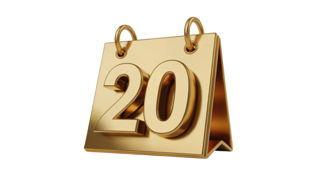 Elegant gold calendar displaying the number 20, perfect for anniversaries or significant dates