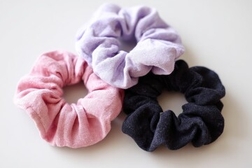 Obraz premium Three fabric hair ties in pastel shades