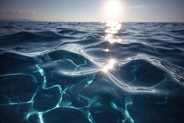 Sunbeams reflecting on rippling turquoise water