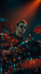 Dynamic Drum Performance Under Stage Lights and Concert Vibes