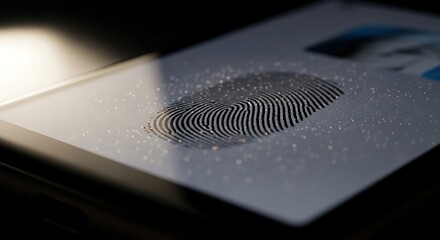 Close up of a fingerprint on a document highlighting personal identification and security features
