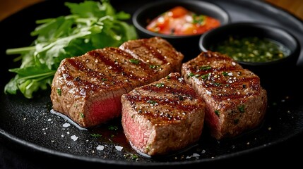  Tender Juicy Beef Tenderloin with Herb Garnish - Culinary Presentation Food Advertising Background