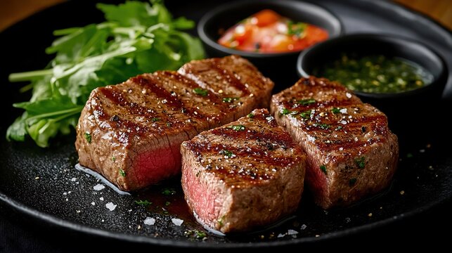  Tender Juicy Beef Tenderloin with Herb Garnish - Culinary Presentation Food Advertising Background