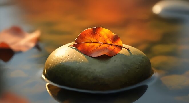 Autumn leaf on stone water nature fall season zen meditation tranquility reflection