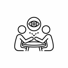 Two people at a table with an eye symbol above them