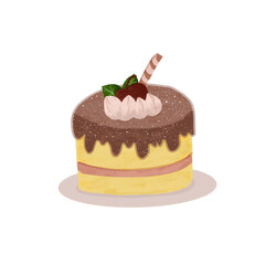 Vector illustrtion chocolate cake tart with cherries