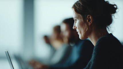 A diverse business team collaborating around laptops in a modern conference setting, engaged in strategic discussions and digital project planning—focused, connected, and driving innovative solutions