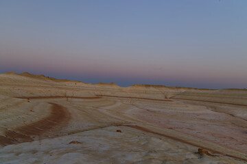 The colorful iron limestone formations of Kyzylkup in the early morning light, Mangystau