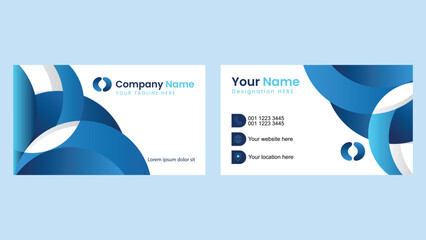 Creative business card template featuring abstract layered circular shapes in blue tones on white background for professional branding