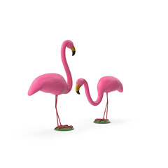 Pair of Pink Flamingo Garden Ornaments Isolated on Transparent Background