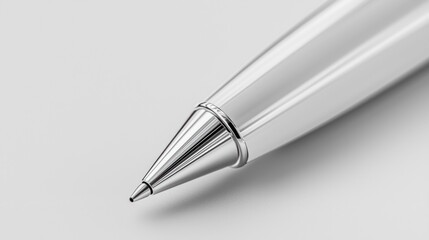 Close-up of a pen tip.  A gleaming metallic pen tip, meticulously crafted, and focused on precision