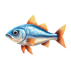 Fototapeta premium Blue scaled fish with orange fins swimming, aquatic animal, wildlife illustration on transparent background