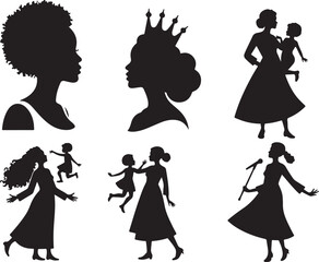 Diverse women silhouettes capturing family, success, and performance moments