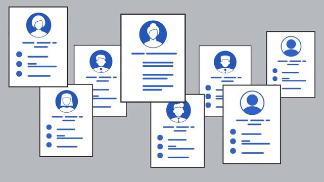 Animated profile cards of people representing resumes and professional profiles