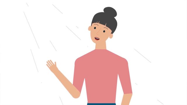  Confident animated woman presenting or speaking in front of white background