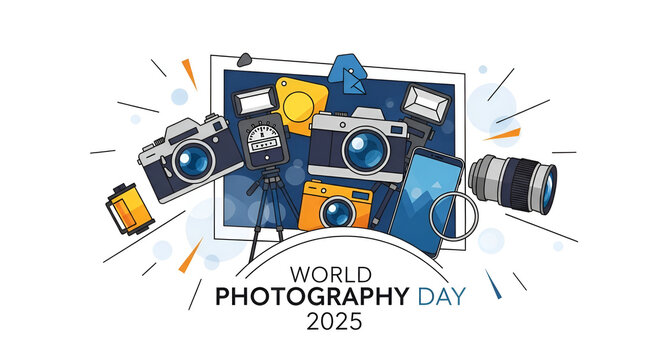 World Photography Day 2025 Celebration with Cameras and Photography Elements