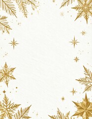 A decorative border featuring golden snowflakes and stars on a textured white background, perfect for winter-themed designs.
