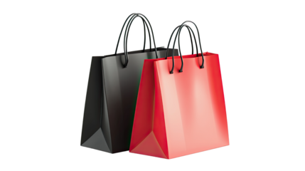 Red paper shopping bag with handles isolated on white background