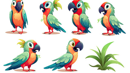 Obraz premium Colorful parrots perched together isolated on white background