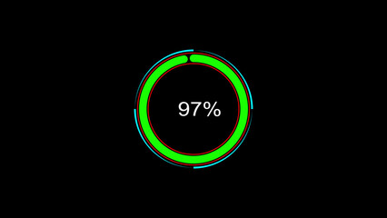 Circle loading bar icon illustration. 97% loading bar. Circular progress bar illustration. black background and creating a stunning 4k illustration.	
