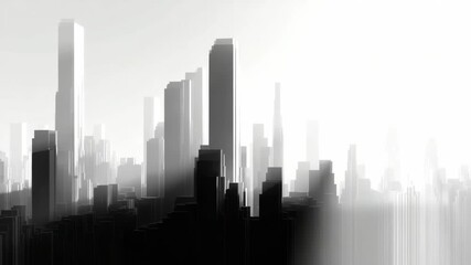 Abstract monochrome cityscape silhouette with dense fog and modern architecture - Powered by Adobe