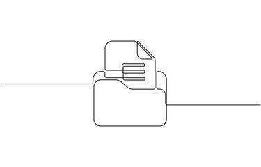 One continuous line vector drawing of a folder. Outline documents background icon, Vector illustration. Paperwork, analysis report and data storage folder.