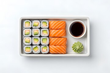 Japanese Sushi Platter with Wasabi and Soy Sauce