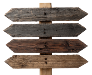 Weathered wooden directional sign.  